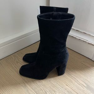 Aqua suede ankle boots. Lightly worn. Size 7.5